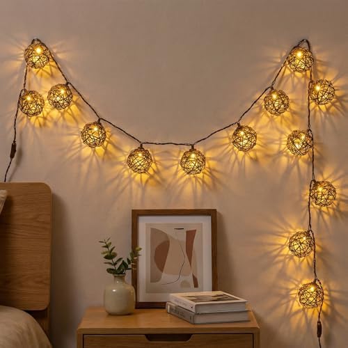Vigdur Patio String Lights, 10FT Rattan Lantern String Lights Plug in - Image 5