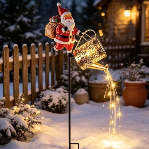 Solar Santa Watering Can Garden Light Christmas Lawn Yard Decor - Image 3