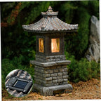 Pagoda Garden Statue, Solar-Powered Pagoda Garden Statue Auto-on Led Lantern for Zen Outdoor Decor, Dark Gray - Image 2