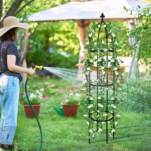 Garden Obelisk Trellis for Climbing Plants Outdoor 6.3 Feet Tall Rose Heavy Duty Metal Trellis Plant Support for Vines Clematis Flowers, Bronze - Image 2