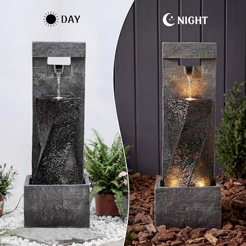 Redlife 39" Outdoor Waterfall Fountain, Modern Wall Water Feature with LED Lights, Resin Floor Standing Fountain with Adjustable Pump, Tall Patio Garden Backyard Decor - Image 4