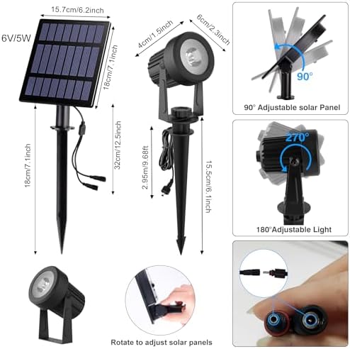 Solar Spot Lights Outdoor, 4-in-1 Solar Landscape Spotlight Waterproof 9.8ft Cable, 5W 3000mAh, Dusk to Dawn Auto ON/Off Adjustable Wall Lights for Yard, Ground, Garden, Pool, Lawn (Cold White) - Image 5