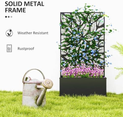 Outsunny Metal Raised Garden Bed with Trellis, Small Leaves Cut-Outs - Image 5