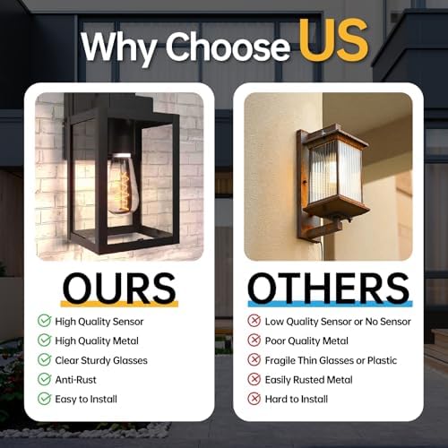 10 Inch Dusk to Dawn Outdoor Wall Light, Small Outdoor Wall Lantern, Exterior Dusk to Dawn Porch Light, Black Modern Outside Wall Sconces, Waterproof Outdoor Wall Lamp for Porch Front Door, 1 Pack - Image 6
