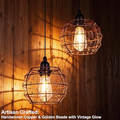 Battery Operated Outdoor Chandelier, 2Pack Gazebo Lights Waterproof, Beaded Copper Wire Drum Shape Hanging Pendant Lights with Remote for Gazebo, Pergola, Porch, Ceiling Indoor Outdoor Decor Lighting - Image 3