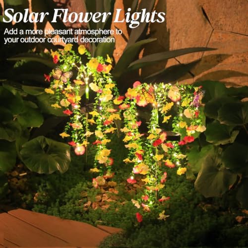 Solar Garden Lights Outdoor Waterproof, 4 Pack Solar Flower Lights Outdoor with Lifelike Morning Glory Flowers & 2 Lighting Modes, Decorative Solar Lights Outdoor for Yard Patio Lawn Decor, Gifts - Image 5