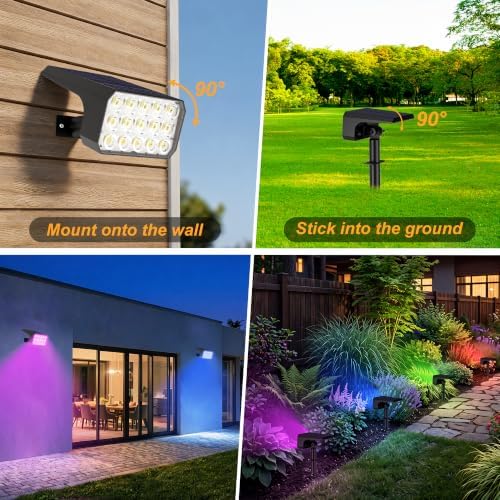 Solar Spot Lights Outdoor, 6 Pack Multicolor Outdoor Solar Lights for Yard, 4 Lighting Mode Solar Landscape Spotlights with Auto On/Off, Waterproof IP67 Wall Lights for Garden, Walkway (15 LED, RGB) - Image 4
