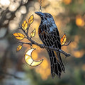 Raven Moon Acrylic Suncatcher - Faux Stained Glass Indoor Window Hanging Ornament, Outdoor Sun Catcher Panel, Home Decor Gift for Bird Lovers by Unknown