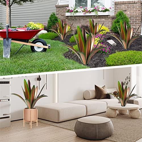 TOMBABY Enlarge Thickened Wind Resistant Metal Agave Garden Art Plant Country Sculpture Statue Outdoor Decoration Courtyard Lawn Ornament Gift (12 Leaves Green 1 pcs) - Image 4