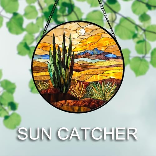 DASTOLL Stained Glass Window Hanging 4 Pcs Set Desert Sunset Theme Landscape 7.8" - Suncatcher Door Garden Sun Catcher Decor Birthday Christmas for Mom Woman Nana Men - Image 5