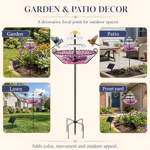 Solar Fountain for Bird Bath Outside, Water Fountain with Stake Stand to Attract Birds for Garden, Patio & Yard - Image 6