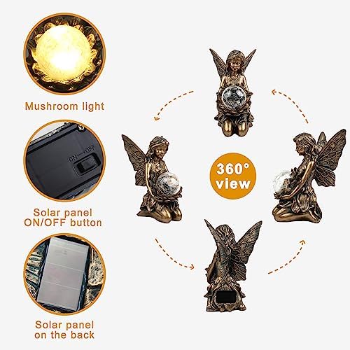 Suyorpe Garden Statues Outdoor Flower Fairy Decor,Solar Powered Outdoor Resin Statues-Patio Lawn Yard Porch, Funny Fairies Ornaments Figurines for Outside Garden Gifts,8.31 Inches Tall - Image 4