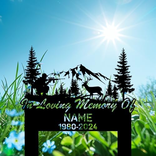 Personalized Hunter Grave Marker Forest Scene Deer Hunter Memorial Garden Stake 8-24 inch Hunter Dad Loss Gift, Hunter Memorial Gift Loss of Loved One (Forest Scene Deer Hunter) - Image 2