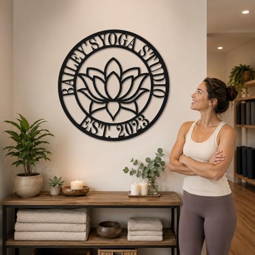 Personalized Yoga Studio Metal Sign Custom Lotus Wall Decor with Name and EST Year Round Meditation Room Plaque for Spa Wellness Studio Home Gym Entryway Gift - Image 7