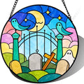 9.84 Inch Stained Glass Suncatcher Moonlit Garden Window Hanging Whimsical Night Landscape Art Unique Home Decor Gift for Mom Garden Ornament Spiritual Memorial Art Glass by Unknown