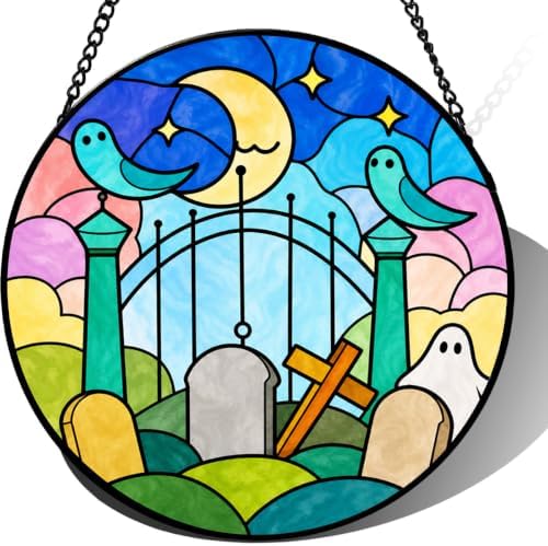 9.84 Inch Stained Glass Suncatcher Moonlit Garden Window Hanging Whimsical Night Landscape Art Unique Home Decor Gift for Mom Garden Ornament Spiritual Memorial Art Glass by Unknown
