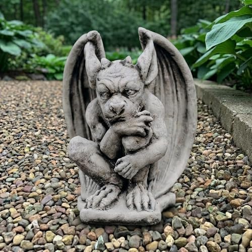 OLOMA Fantasy Guardian Gargoyle Concrete Garden Statue Gothic Beast Sculpture Handmade Cement Mythical Creature Figurine Outdoor Yard Decor Lawn Patio Porch Halloween Medieval Ornament - Image 5