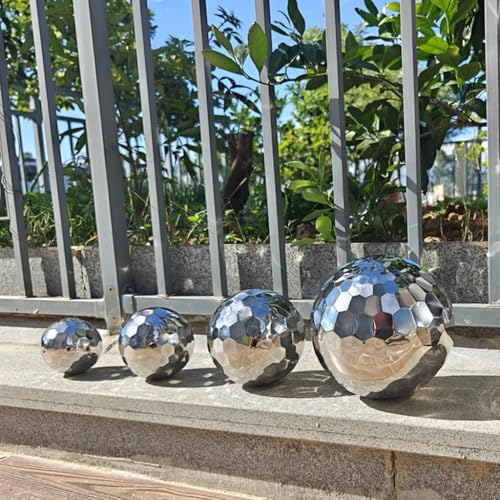 304 Stainless Steel Gazing Ball Sculptures Diamond Ball Decoration Mirror Hollow Decor Ball Reflective Garden Sphere Hollow Metal Ball Ornament Statues Gazing Globe for Home Garden (10 inch) - Image 3
