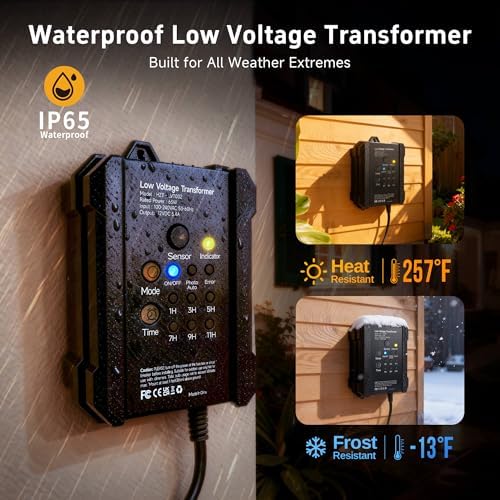 Gardenreet 65W Low Voltage Landscape Lighting Transformer with Timer and Photocell Sensor IP65 Waterproof, 12V DC for Outdoor LED Pathway, Spotlights - Image 3