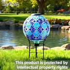 SAVENNA Mosaic Solar Gazing Ball 10 Inch, Glass Garden Globe with Auto On/Off for Yard, Lawn & Outdoor Decor, Blue Mosaic - Image 6