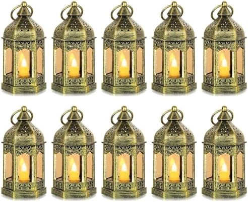 Hewory 10PCS Gold Mini Lanterns for Party Decoration, Flickering LED Candle by Hewory
