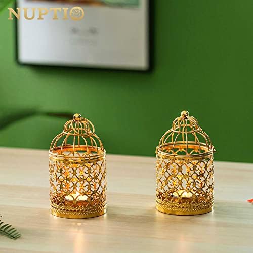 NUPTIO Vintage Hanging Birdcage Lantern, 6 Pcs Small Metal Tealight Holder - Image 4