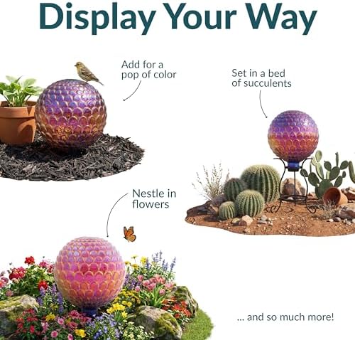 Sunnydaze 10" Gazing Balls for Garden, Red Scalloped Texture, 2pk - Image 4