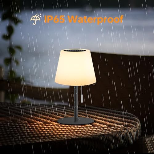 Gewiny Solar Table Lamp for Outside Patio Solar Lamp Outdoor Lamp Waterproof with Light Sensor,Dimmable Warm White+RGB LED Rechargeable Lamps Cordless Battery Operated Table Lamp （Black） - Image 7