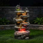 Water Fountain Outdoor,Corded Electric 6-Tier Cascading Rock Waterfall with LED Lights,Garden Fountain with Built-in Pump & Water Circulation,Weather-Resistant Resin for Patio (26.5) - Image 2