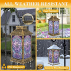 Stained Glass Style Solar Lantern Outdoor Garden Hanging Lantern Pastel Sunflower Stained Glass Symmetrical Mosaic Waterproof Solar Powered Lighting Outside Table Lamp for Patio Deck Yard Camping - Image 3