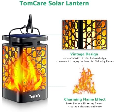 TomCare Solar Lanterns Outdoor, Flickering Flame Hanging Lights, 4 Pack - Image 3