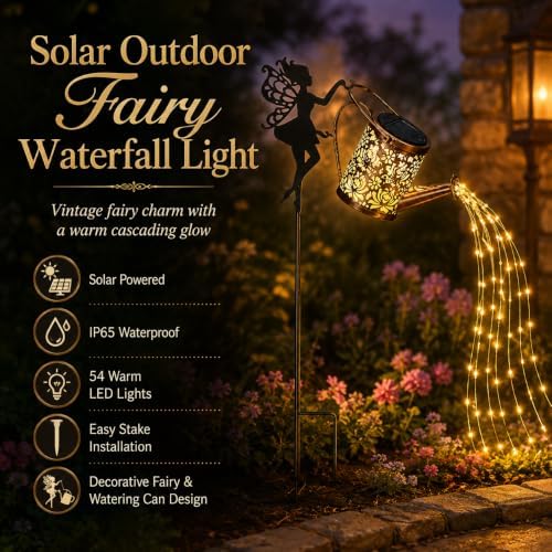 Solar Outdoor Fairy Waterfall Light with Watering Can, 2 Pack - Image 3