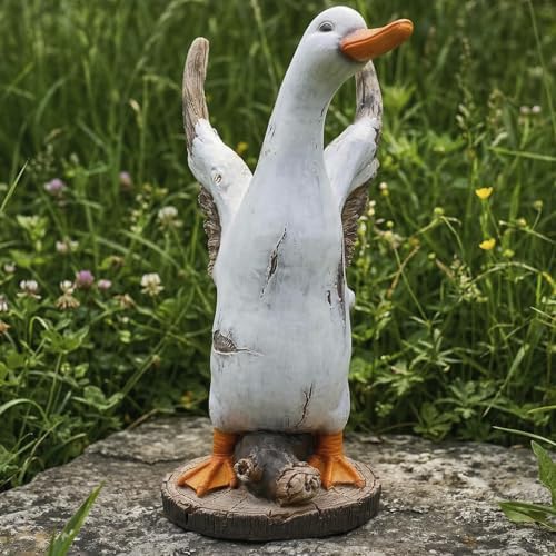 Elenon Funny Duck Garden Statue, 12.6" Tall Animal Figurine for Outdoor Garden Decor, Flowers Funny Garden Sculpture for Patio Yard Lawn Decorations Gifts - Image 3