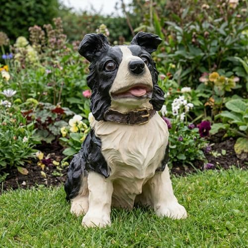 Elenon Dog Garden Statue Decorative for Yard, Black & White Border Collie Figurines Home Lawn Decor, Patio Kitten Tuxedo Statues Pets Memorial Ornament for Dog Lovers - Image 6