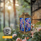 Solar Lantern Outdoor Waterproof Cherry Blossom Branch Pink Flowers Stained Glass Effect Style Blue Garden Decor LED Hanging Solar Lights Tabletop Lamp Gifts for Women Mom Outside Yard Patio Porch - Image 5