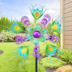 40" Solar Peacock Wind Spinners Garden Stake, Solar Wind Sculpture Yard Art Decorations for Lawn, Patio & Yard & Garden Decor, Metal Green Whirligigs Wind Spinners Outdoor - Image 5