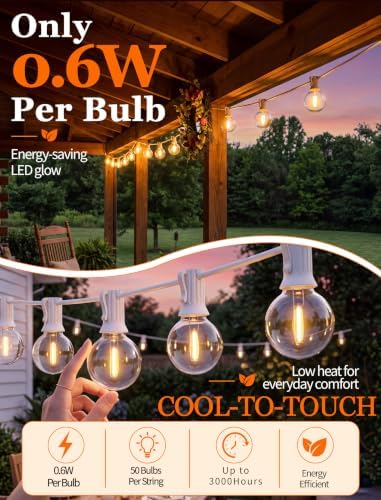 100FT G40 LED Outdoor String Lights, 50+2 Shatterproof Bulbs, White Wire - Image 5