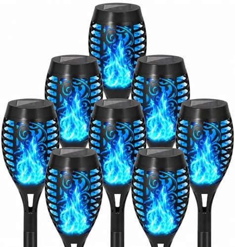 8 Pack Solar Lights Outdoor, Blue Flickering Flame Torches by SPRKLINLIN