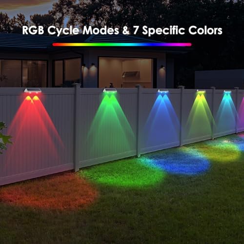8 Pack Solar Fence Lights Outdoor - Warm White & RGB 6 Color, Dusk to Dawn Deck Light, Solar Powered Light Outdoor IP65 Waterproof, Solar Garden Lights for Outside/Backyard/Railing/Step/Patio/Wall - Image 6