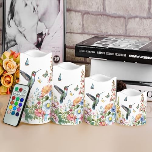 Hummingbird Floral Flameless Candles LED Pillar Candles Battery Operated Candles with Remote and Timers Color Changing Electric Fake Plastic Candles Living Room Home Table Decor Set of 4 - Image 4