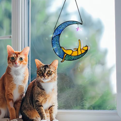 BOXCASA Orange Cat Suncatcher for Window Stained Glass Gifts for Cat Lovers - Image 4