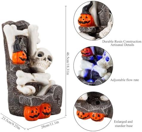 Halloween Water Fountain, 18.3-Inch LED Skull & Pumpkin Head Patio Fountain - Image 4