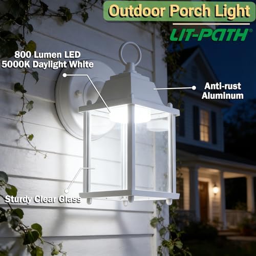 LIT-PaTH Outdoor Wall Light Fixture, Aluminum, LED 5000K, White, 2 Pack - Image 2