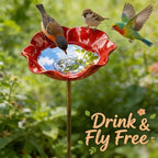 Flower Garden Stake Metal Bird Bath with Bee Watering Station, 3 in 1 Handmade Pollinator Feeder for Outdoor Yard Decor(Bright Red Poppy,3) - Image 2