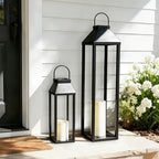 Large Outdoor Solar Lanterns Waterproof, Tall Farmhouse Black Metal Decorative Lanterns Solar Lights Outdoor for Front Porch Decor Outdoor Patio, Garden, Balcony, Porch, 27.6",16.3"-Set of 2 by CEDARLUX