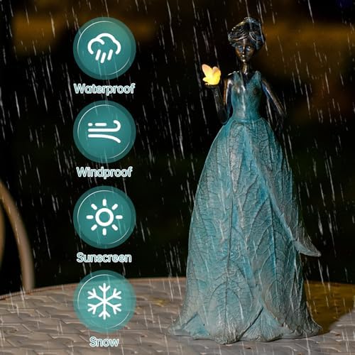 VChymm Solar Fairy Statue Collection Home Decoration 12.9 in - Leaf Angel Girls Resin Home Garden Decor for Outside or Inside Rustic Fairy Garden Outdoor Yard Figurines Gifts for Women - Image 3