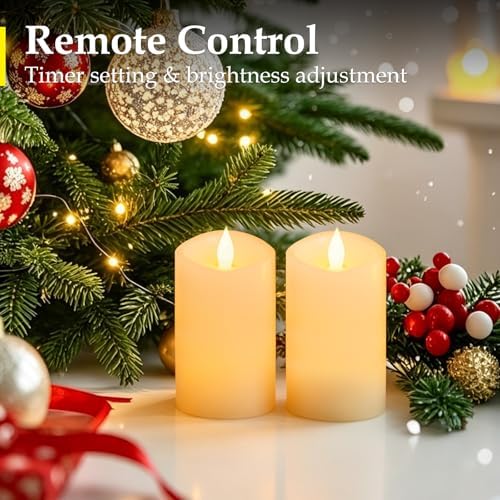 2 Pcs, Battery-Powered 3×5 Inch Ivory LED Pillar Candles, Realistic Flickering Flameless Candles with Timer, for Weddings, Holidays & Indoor/Outdoor Decor - Image 3