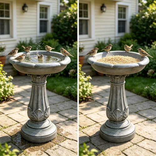 Hamiedun 23.23”Tall Resin fiber Outdoor Bird Baths for Garden - Standing Birdbath, with Decorative Carving Pedestal Birdbaths,for Garden, Patio, Lawn, Backyard (23.23''H) - Image 4