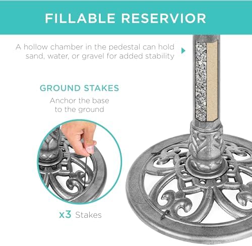 Best Choice Products Bird Bath, 28in Outdoor Resin Pedestal - Stone - Image 3