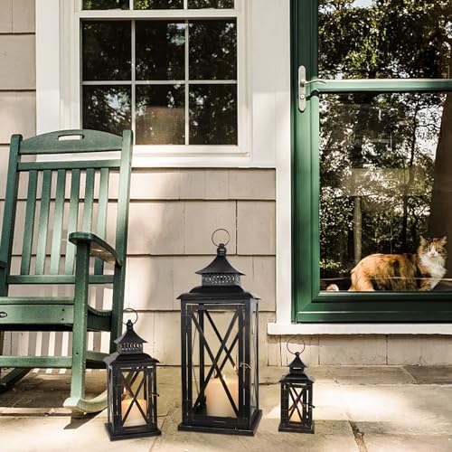 3PCS (20’’&13’’&9’’) Lanterns Decorative Indoor & Outdoor, Vintage Metal Frame Candle Holders for Front Porch, Patio, Pathway, Balcony, Garden, Yard Decor, Halloween Christmas Decorations - Image 7
